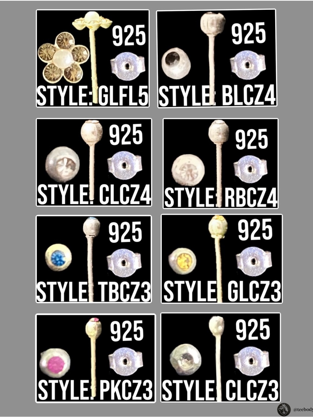 Sterling Silver 925 Multi-Style Studs with Colored Gem Options